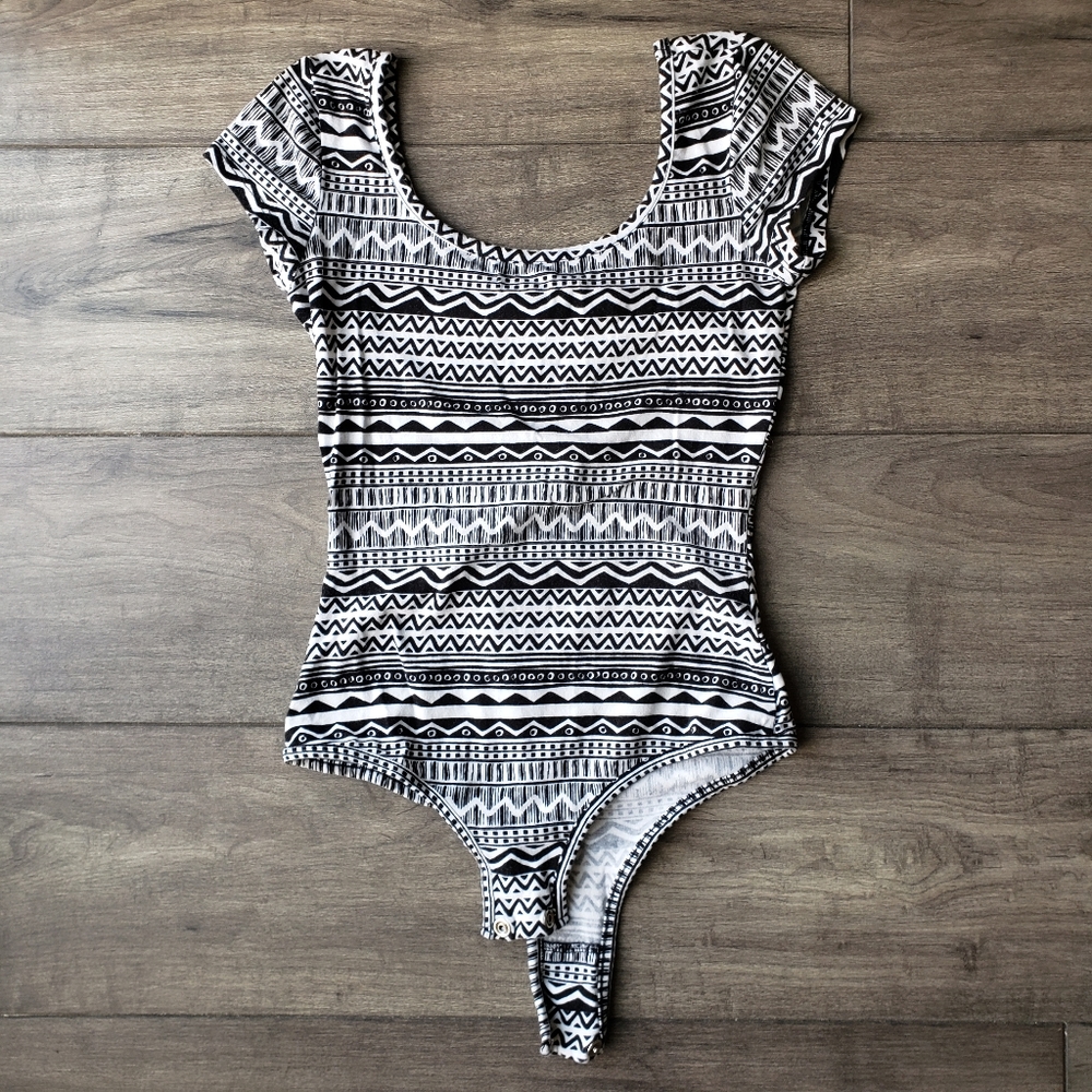 Charlotte Russe Aztec Short Sleeve Bodysuit